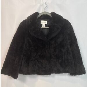 White House Black Market Womens Faux Fur Cropped Jacket Size S Black Mob Wife
